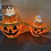 Retro Halloween Light Ghost Reading Book Lamp, Stained Glass Style Night Light, Resin Spooky Bedroom Lamp Pumpkin Bedside for Bedroom, Living