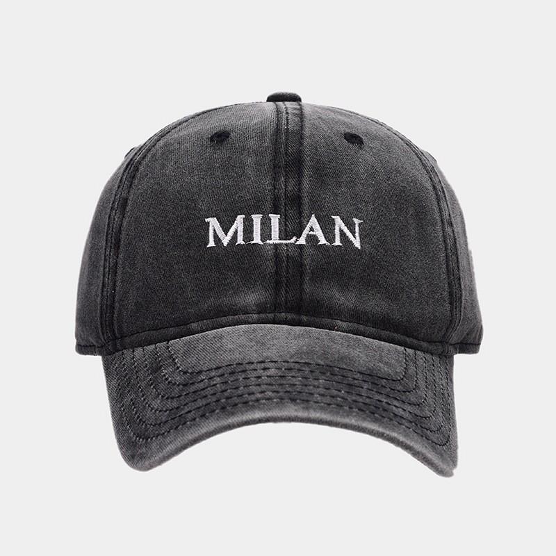 Milan Embroidered Washed Cotton Baseball Cap With Wide Brim Sunshade For Casual Summer Wear чёрный
