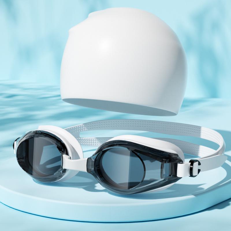 Beschlagfreie UV-Schutz-Schwimmbrille mit Silikon-Badekappe Set für Erwachsene Wassersport