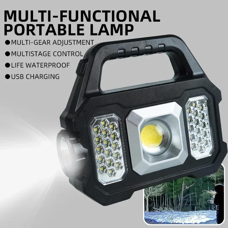 High Power LED COB Flashlights Rechargeable Camping Work Light Multi Functional Portable Light Solar Charging 6 Lighting Modes