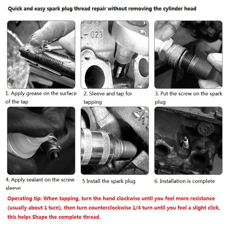 M14*1.25 Spark Plug Thread Repair Tool Car Spark Plug Rethreading Helicoil Thread Repair Kit Spark-Plug Hole Sleeve Parts
