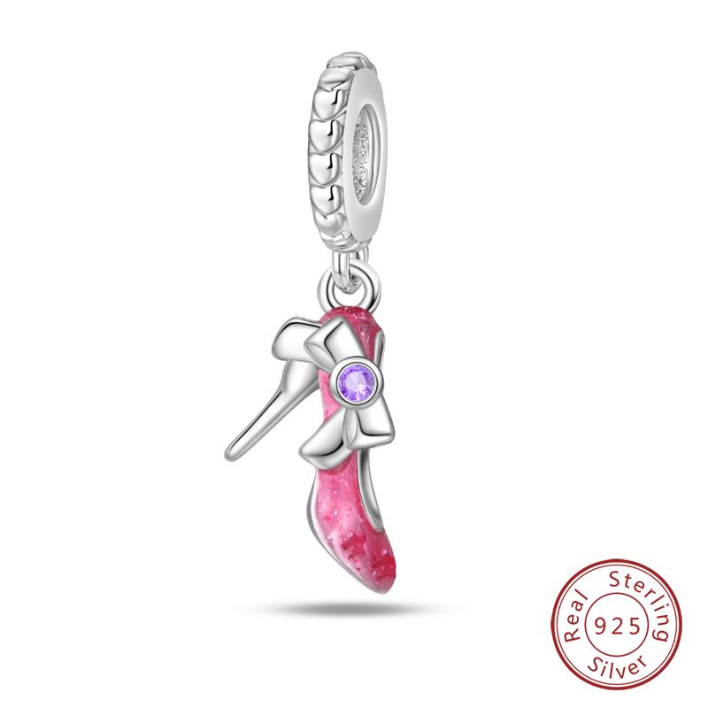 Sweet Romantic Princess Charms S925 Silver Pink Dress Lipstick High Heels Perfume Beads 3mm DIY Fine Jewelry Accessories