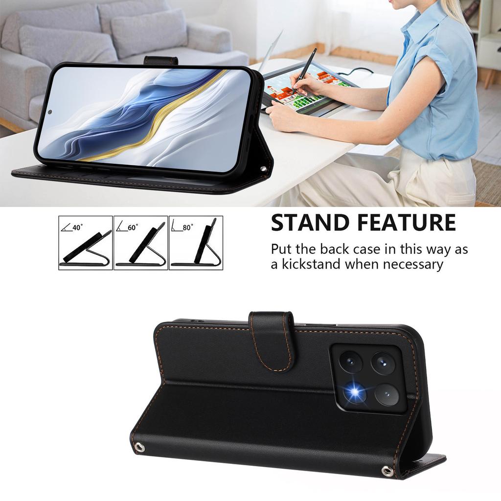 For Xiaomi 14T Leather Case Wallet Stand Phone Cover with Wrist Strap