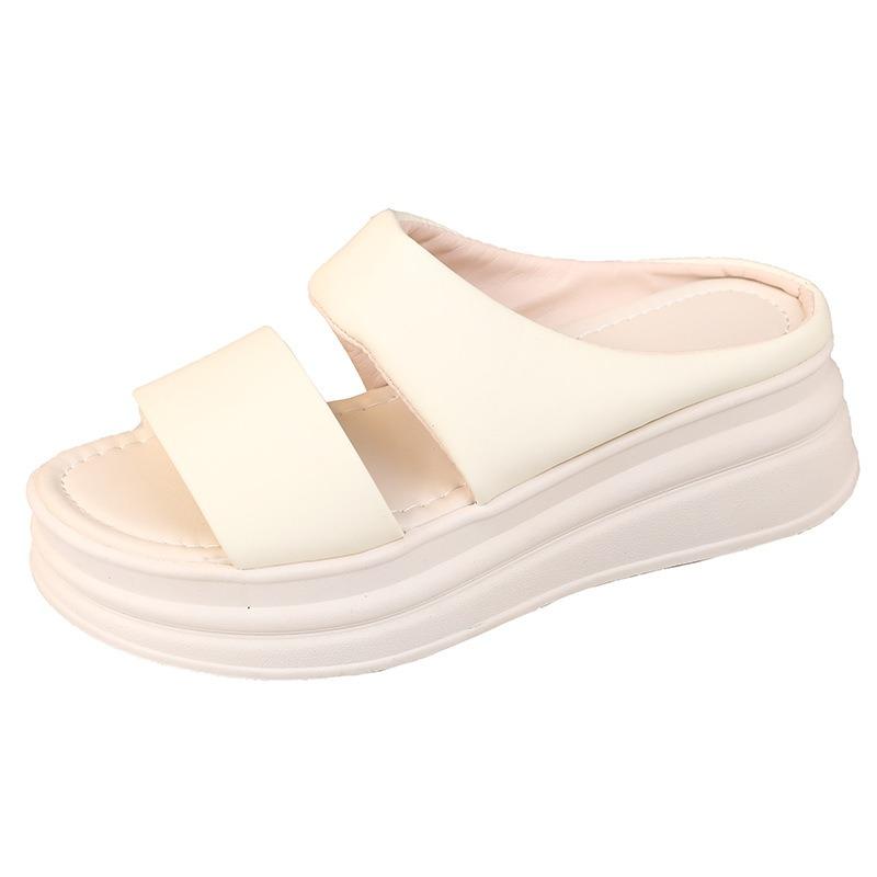 New Soft Leather Comfortable Cool Slippers Pregnant Women Platform Slippers Women Summer Wear Casual Beach Sandals One-word Drag
