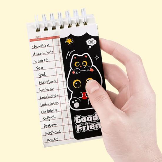 Caderno de Vocabulário Gato Preto Portátil Tamanho de Bolso Mini Caderno Espiral com Argolas Livro de Palavras para Estudantes