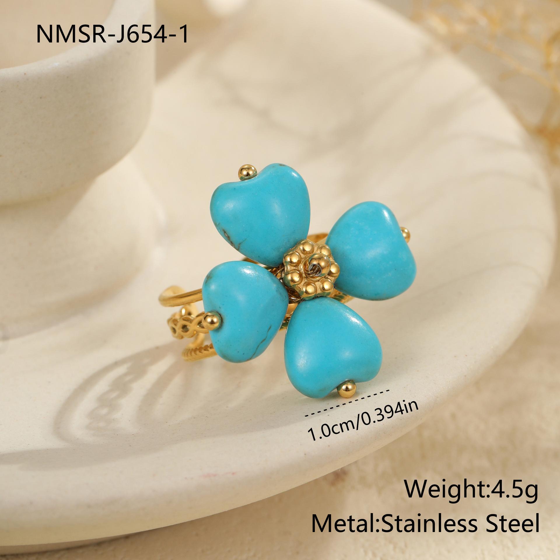 GEMCHIC Women s Vintage Turquoise Stainless Steel Ring Adjustable Gold Plated Fashion Geometric Jewelry