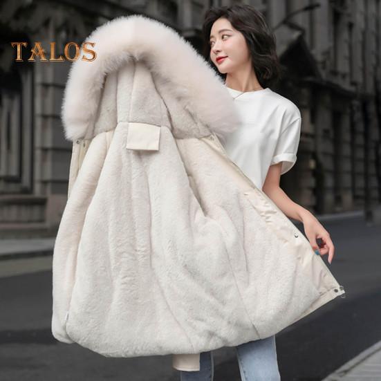 Women Padded Jacket Thickened Plush Lined Coat with Drawstring Waist Winter Warm Puffer Jacket with Faux Fur Hood for Work Streetwear