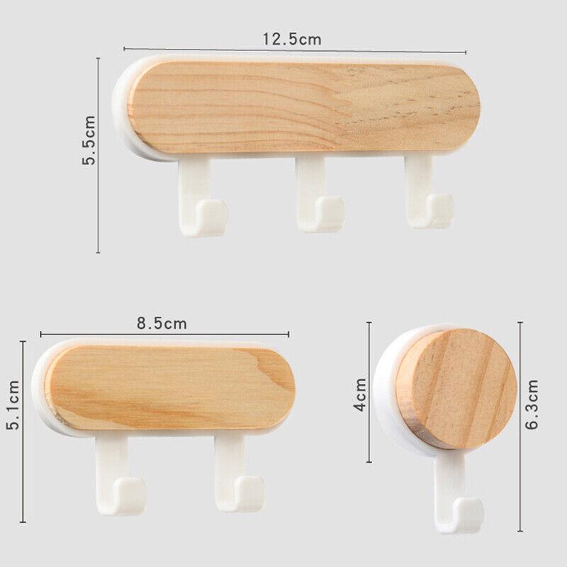 Wooden Wall-Mounted Storage Rack Self-Adhesive Key Holder Hanger Organizer Hooks