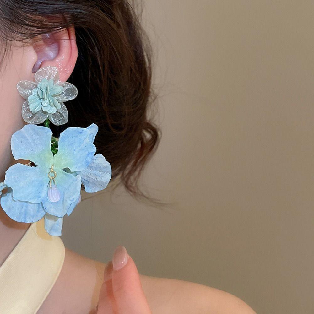 Beach Jewelry Simulated Flower Drop Earrings Silver Needle Vacation Style Earrings Wedding