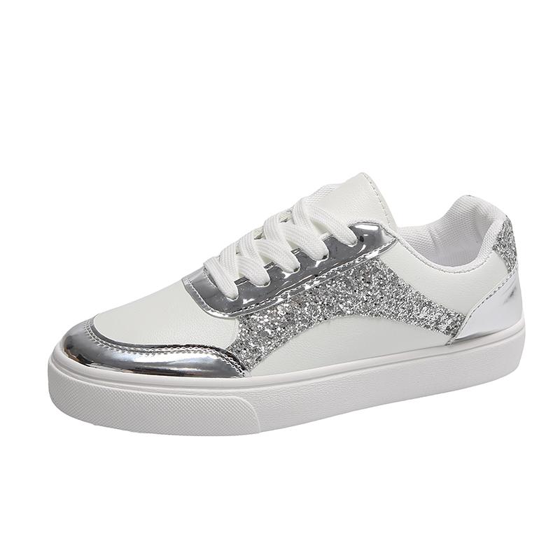 Fashion Sneaker Metal Color Casual Vulcanized Sport Shoes Fashion White Shoe for Woman Flats Shoes Summer Breathable Shoes Women