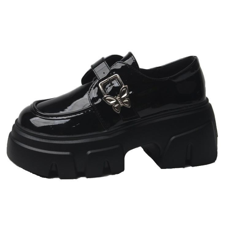 Thick-soled Black Small Leather Shoes Women's 2025 New Spring and Autumn British Style Thick Heel Heightened Round Head Japanese Jk Loafer Single Sh
