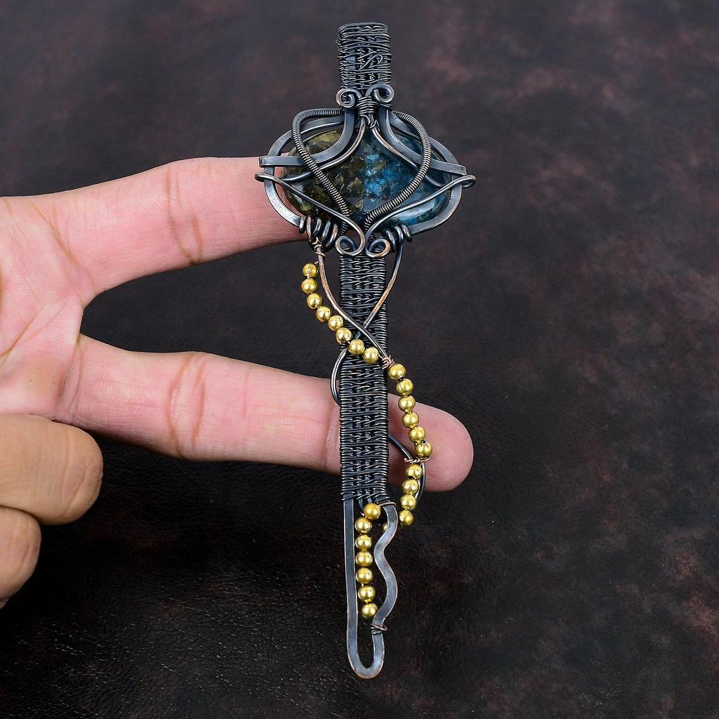 Přívěsek s turmalínem vodního melounu, měděný drátem opletený přívěsek, přívěsek na klíče, měděné šperky, ručně vyrobený přívěsek s drahokamem, drátem opletené šperky jako dárek