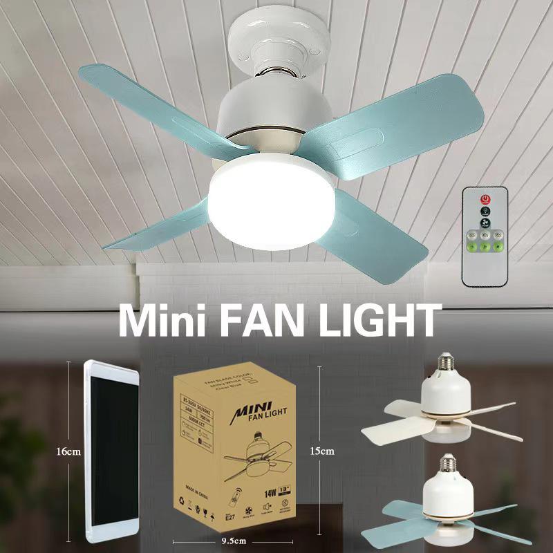 Mini E27 Screw Fan Light with Remote - Silent for Living, Dining, and Bedroom