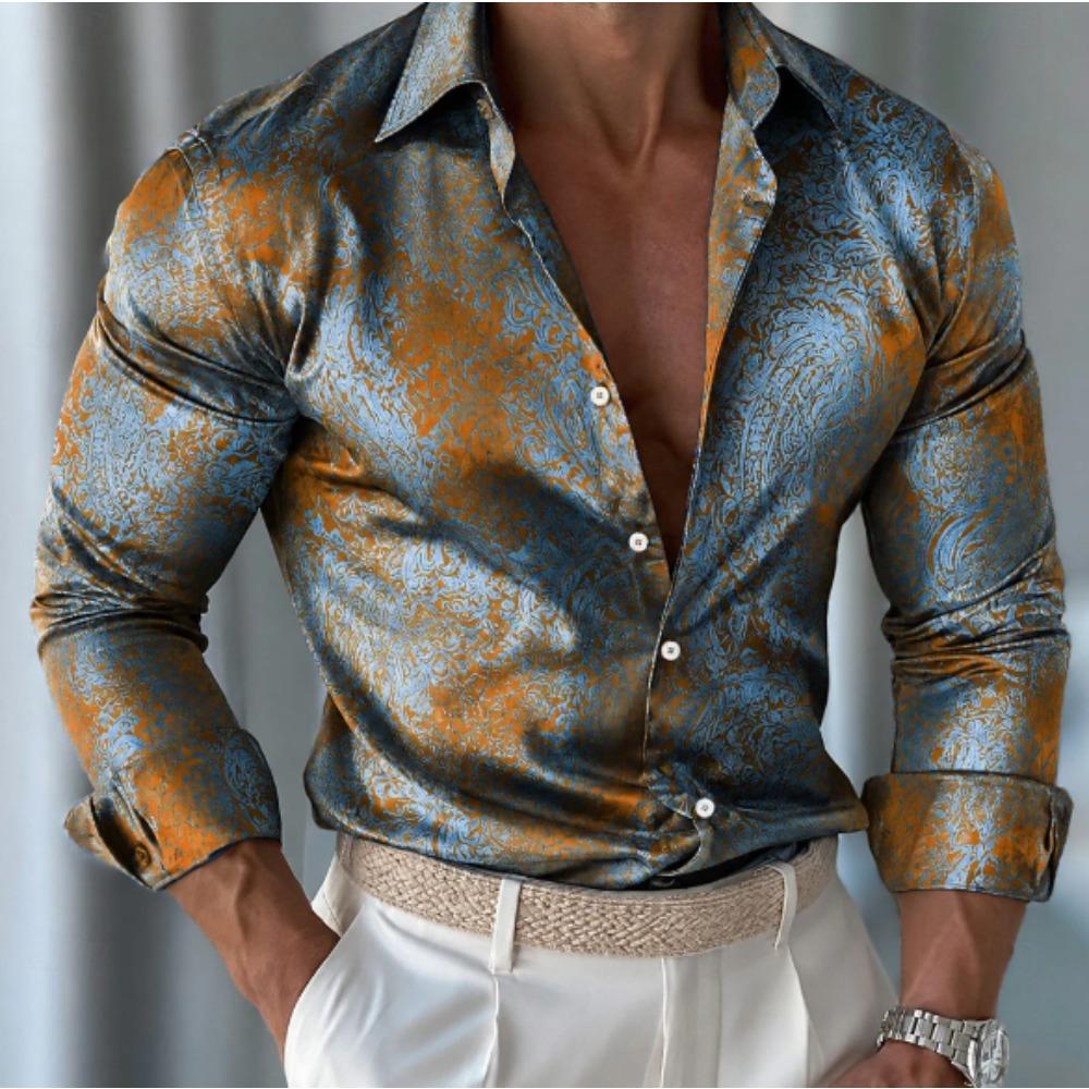 Camisas de Manga Larga con Estampado Floral Desgastado para Hombre, Cárdigan Casual, Botón Nuevo, Camisas de Moda Festiva