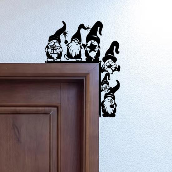Christmas Gnome Door Frame Decoration Iron Faceless Dwarf Door Corner Sign Hollow Elf Front
