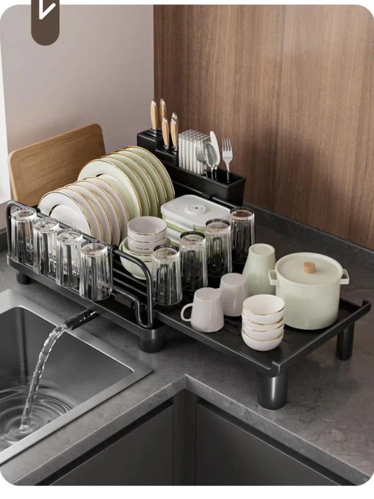 Multifunctional Dish Rack for Kitchen Counter Large Dish Drainer with Drainboard Storage Rack Kitchen Dish Drying Rack