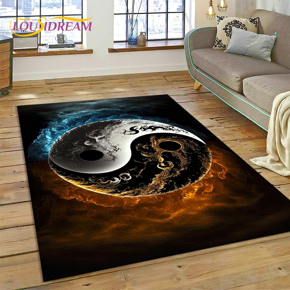 HD Nature Yin Yang 3D Chinese Tai Chi Bagua Rug Carpet for Living Room Bedroom Decor,Non-slip Decoration for Sofa Doormat Gift