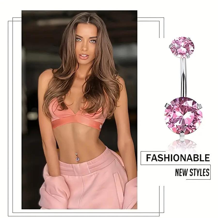 7-piece Pink and White Navel Ring Set with Heart, Zircon, Butterfly, and Gun Navel Ring Combination