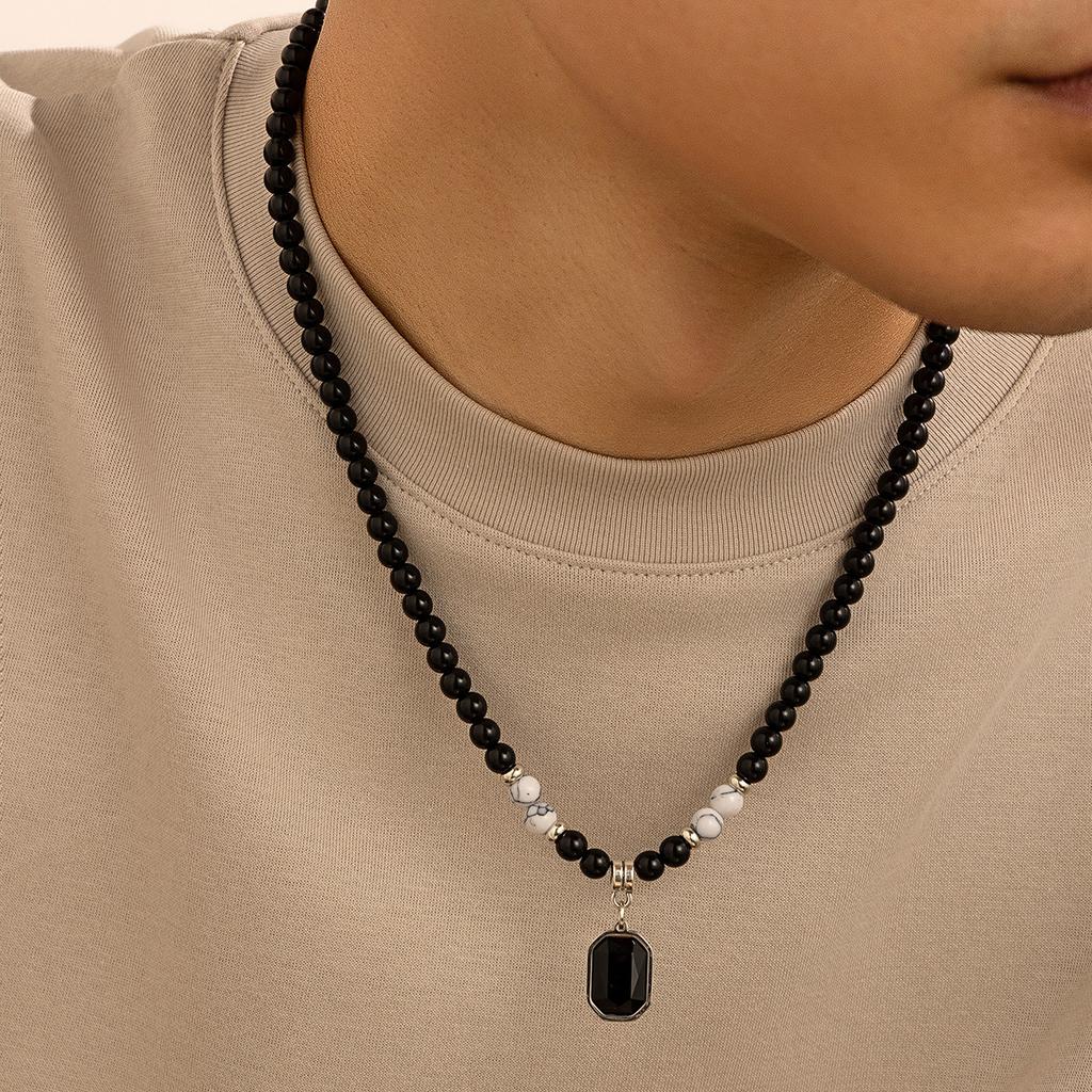 Tiger Stone Beaded Necklace Men'S Hip-Hop High-End Sense Simple Personality Men'S Collarbone Chain Accessories