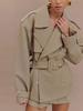 2025 Autumn/Winter Women's Elegant V-neck Tie-up Trench Coat Set