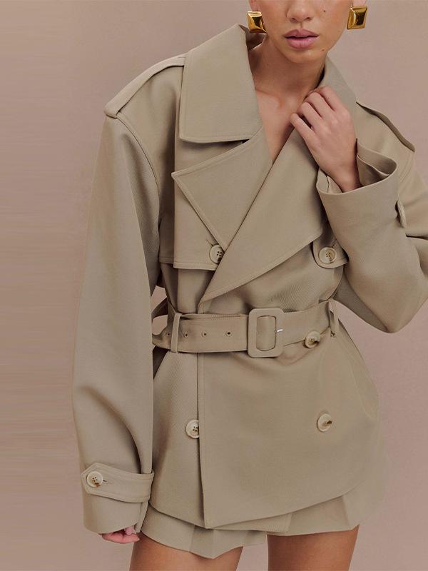 2025 Autumn/Winter Women's Elegant V-neck Tie-up Trench Coat Set