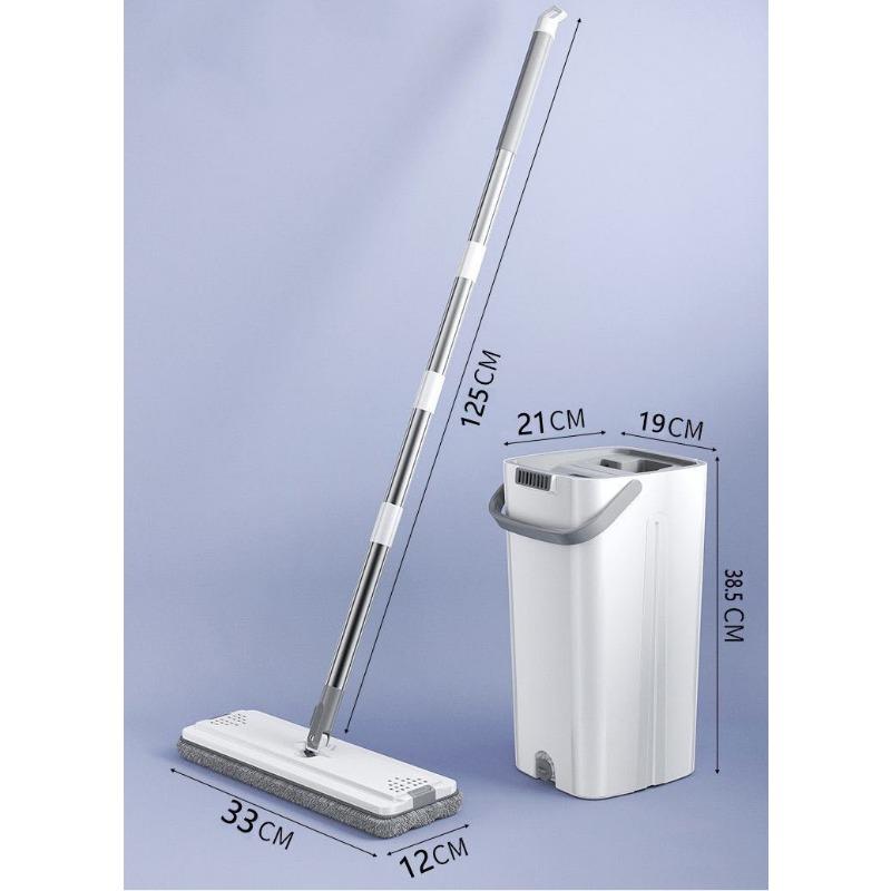 1SET Mop pentru podea cu găleată Mop îngroșat, umed și uscat, leneș plat, pânză din microfibră, stoarce, mopuri de bucătărie, baie, curățarea podelei