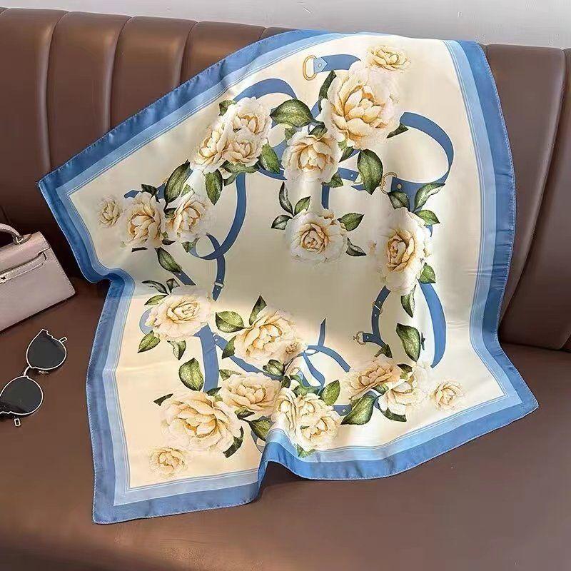 Luxury Silk Scarfs Square Scarf Korean Fashion Kerchief Popular Silk Scarves Bandanna Wraps Scarf Decoration Shawl 70*70Cm