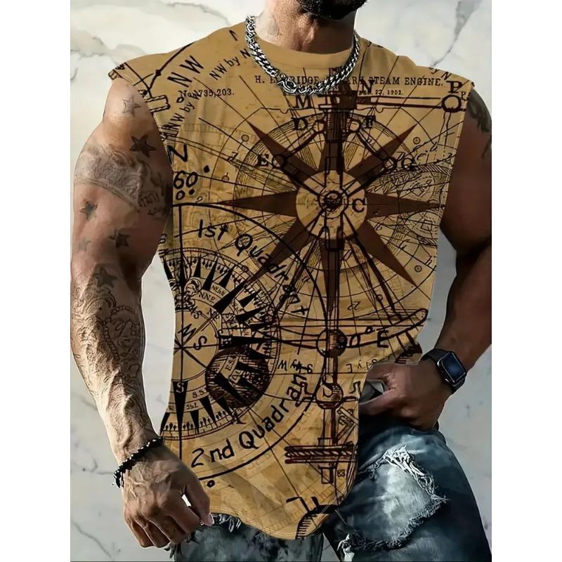 Summer men's sleeveless vest, with printed design, lightweight and breathable, suitable for beach leisure and vacation, machine washable