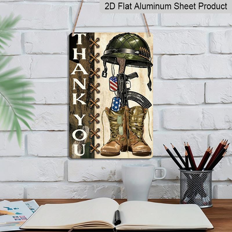 2D Flat Memorial Day Appreciation Heroes Metal Sign, 8×12 Inch Aluminum Wall Art, Military Soldiers Boots Design, Durable Patriotic Decor for