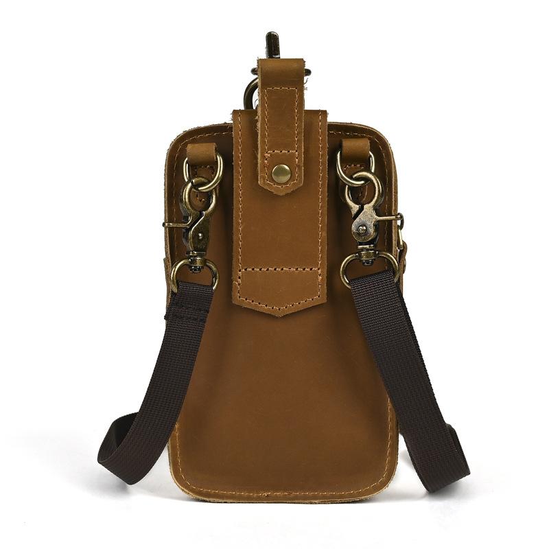 New Men's Genuine Cow Leather Waist Bag Belt-worn Outdoor Multi-compartment Water-repellent Fanny Pack 7-inch Phone Holder for Daily Travel Hiking