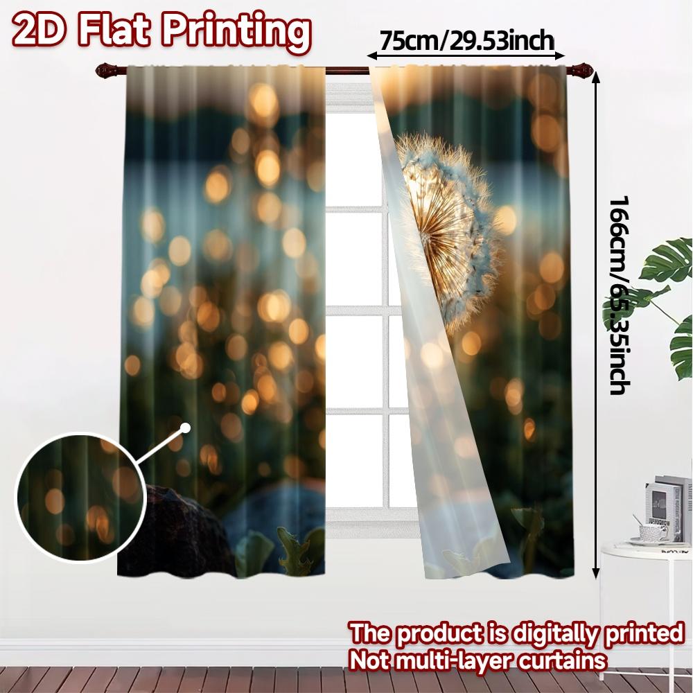 2pcs   2D FLAT PRINTING Curtains (Without Rod) Dandelion Glow(3) Modern Curtain Fabric Machine Washable Fabric Curtains Gifts for