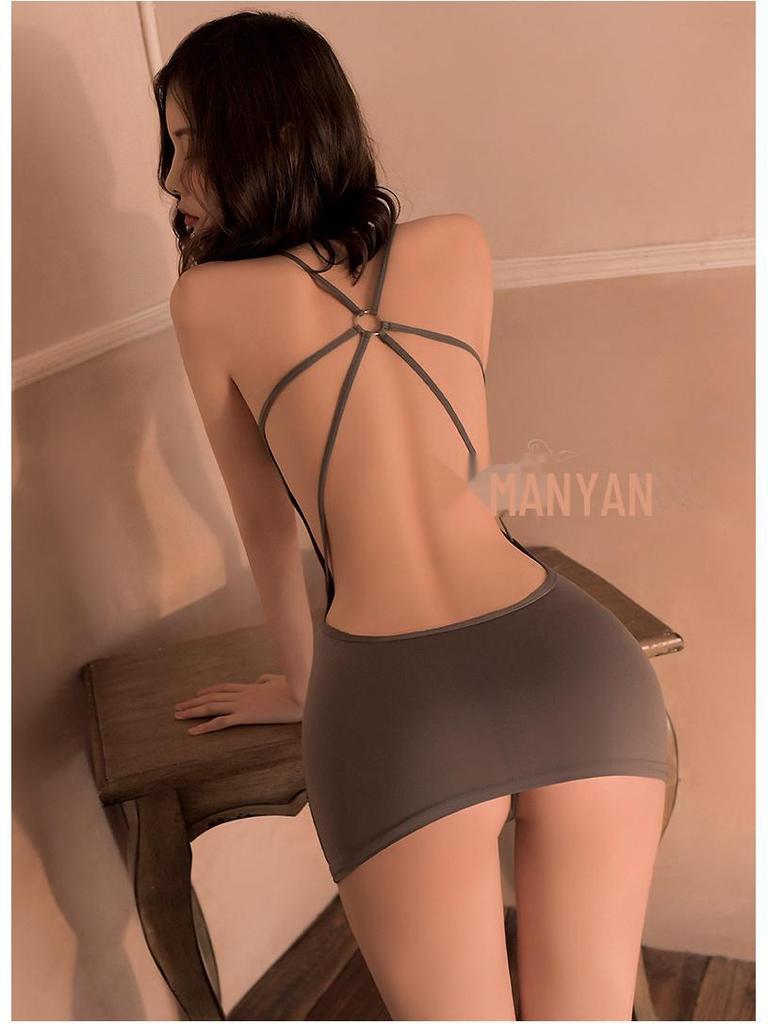 Manyan Women's Sexy Backless Cross Strap Nightdress - One-Piece Lingerie for Clubwear