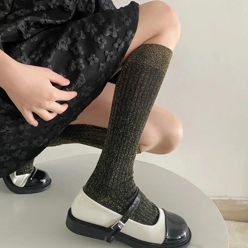 Glitter Shiny Long Socks Women Stockings Female Summer Thin Loose Long Socks Bright Gold Silver Silk Knee Socks Christmas Gifts