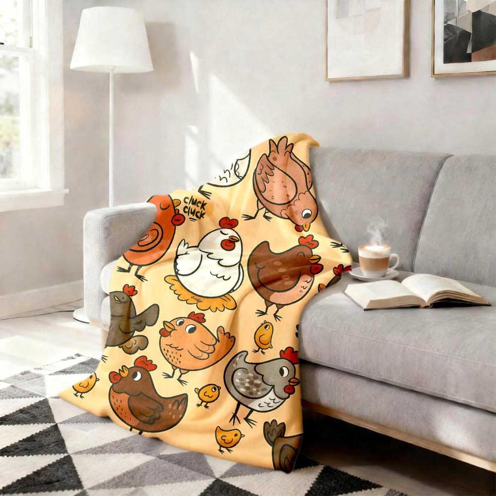 Extra Large Chicken Plush Blanket UltraSoft Warm All-Season Luxury Bedspread In Brown Beige Black White Gray Red - Cozy
