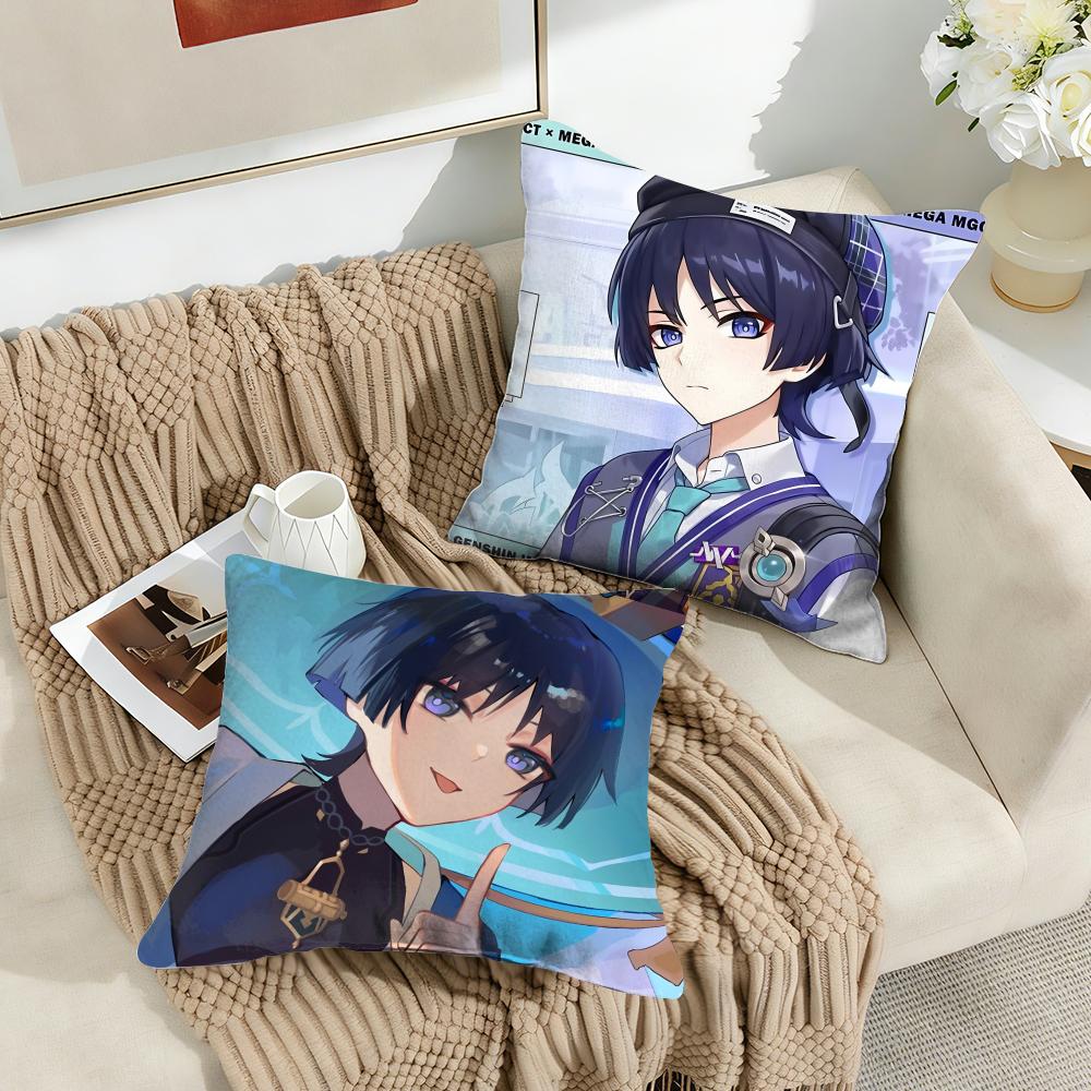 Wanderer Genshin Impact Cushion Cover Silky Short Plush Invisible Zipper Dustproof Sofa Pillow Case For Home Decor