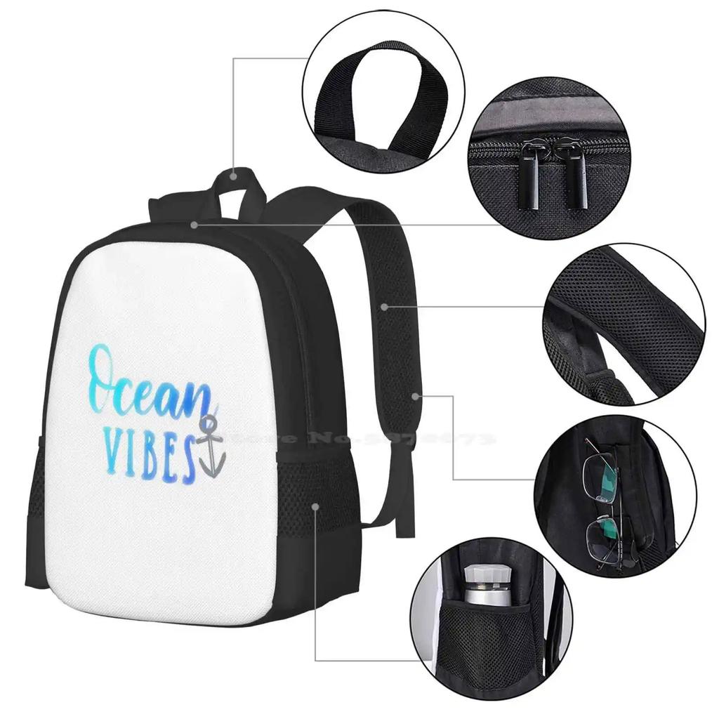 Ocean Vibes Pattern Design Bag Student's Backpack Ocean Vibes Blue Summer