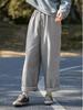 Women's Retro Gray Cotton Elastic Waist Casual Pants