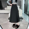 Petite High-Waisted Gray Pleated A-Line Skirt for Women - Slim-Fit, Mid-Length, Spring/Autumn 2025 Collection