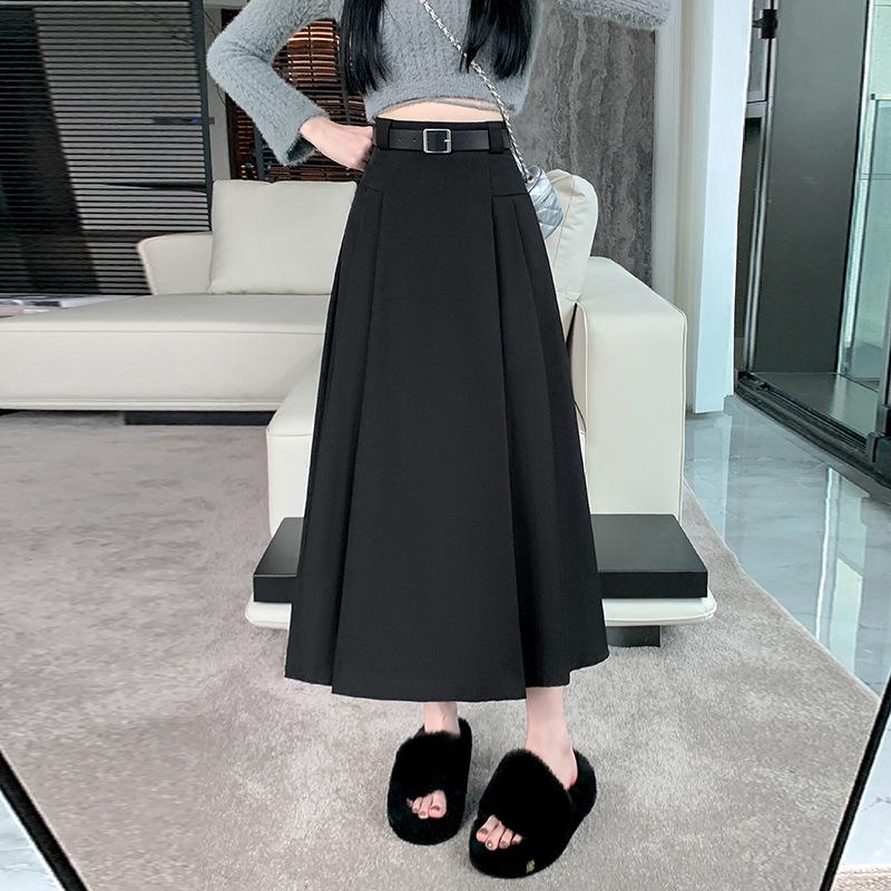 Petite High-Waisted Gray Pleated A-Line Skirt for Women - Slim-Fit, Mid-Length, Spring/Autumn 2025 Collection