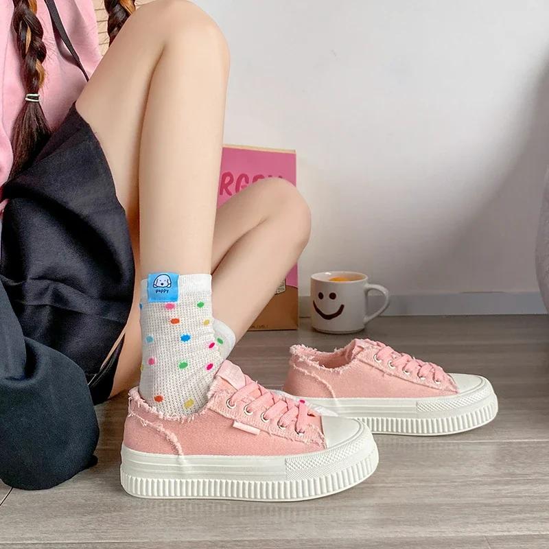 Fashion Comemore Canvas shoes women casual flats 2025 New trendy Korean version lace-up fashion female spring/autumn shoes tenis jeans