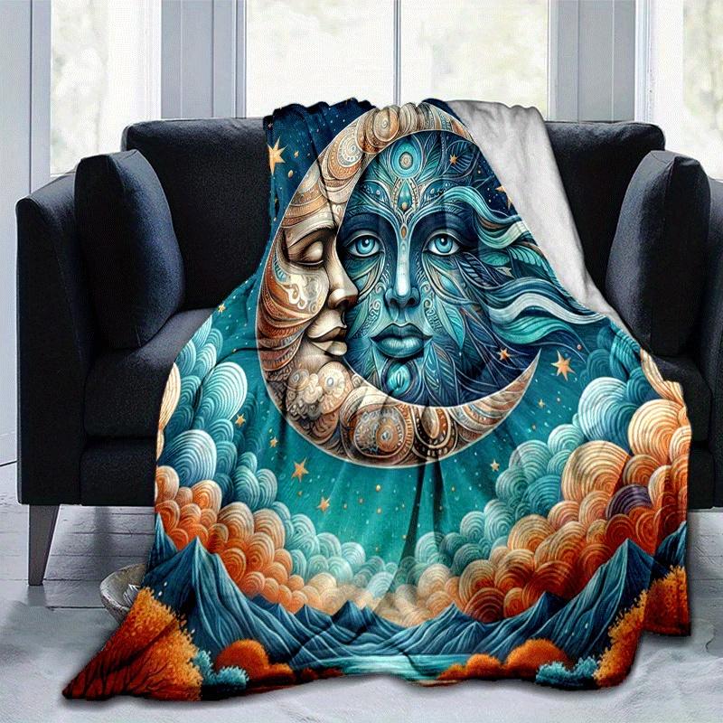 

1pc Moon Printing Lightweight Flannel Blanket, Comfortable and Warm Blanket, for Camping Sofa Bed and Couch Office, Suitable for Gift Blanket 100x150cm