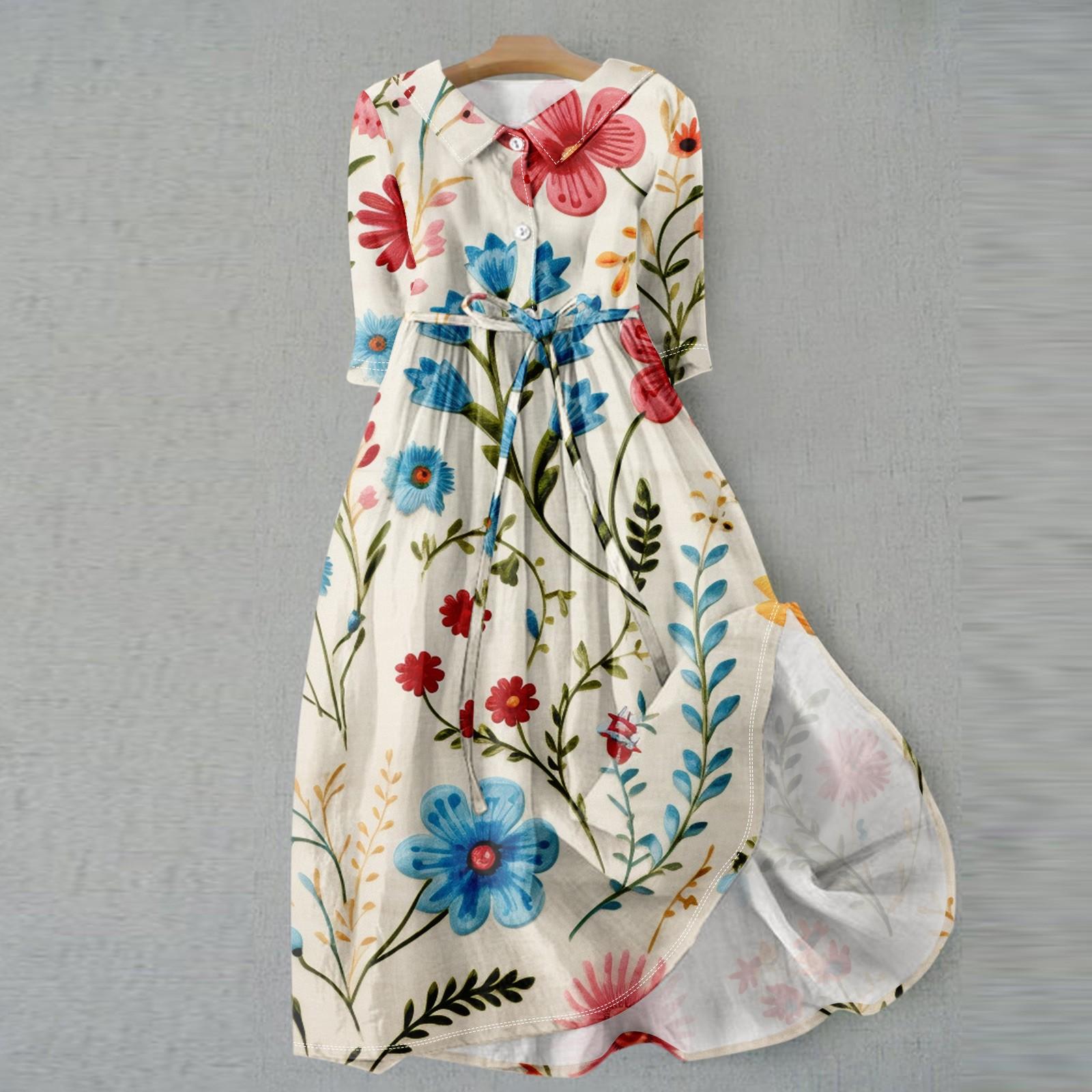 Женское модное платье с 3D-моделированием в стиле ретро с цветочным принтом и пуговицами — фото 11