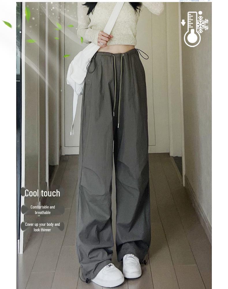 Women's Quick-Dry Military Green Cargo Pants - Spring/Summer Sun Protection, Straight-Leg, Casual Wide-Leg for Sports.