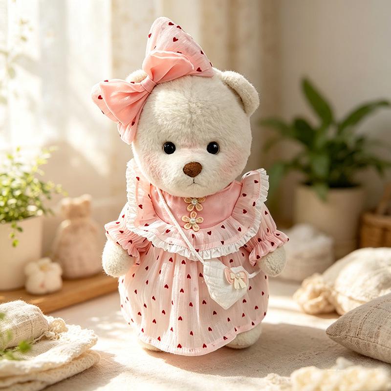 Medium Bear Outfit - Blue Pink Striped Carrot Overalls Set