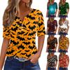 Women's T Shirt Halloween Print Button Short Sleeve Daily Weekend Fashion Basic V- Neck Regular Top