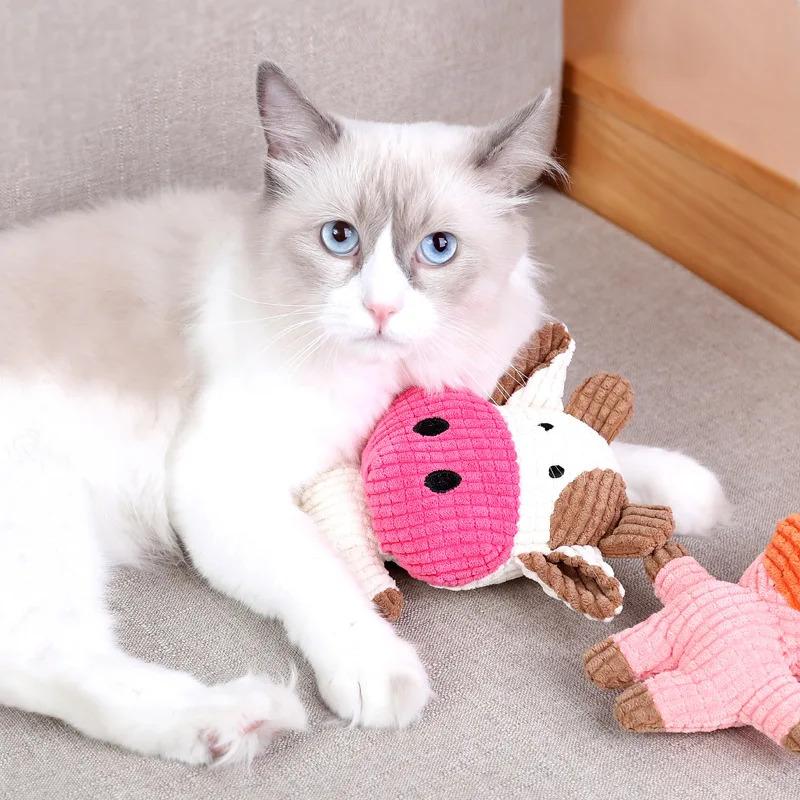 Pet Dog Cat Cute Plush Toys Squeak Pet Cow Rabbit Animal Plush Toy Dog Chew Squeaky Whistling Involved Squirrel Dog Toys
