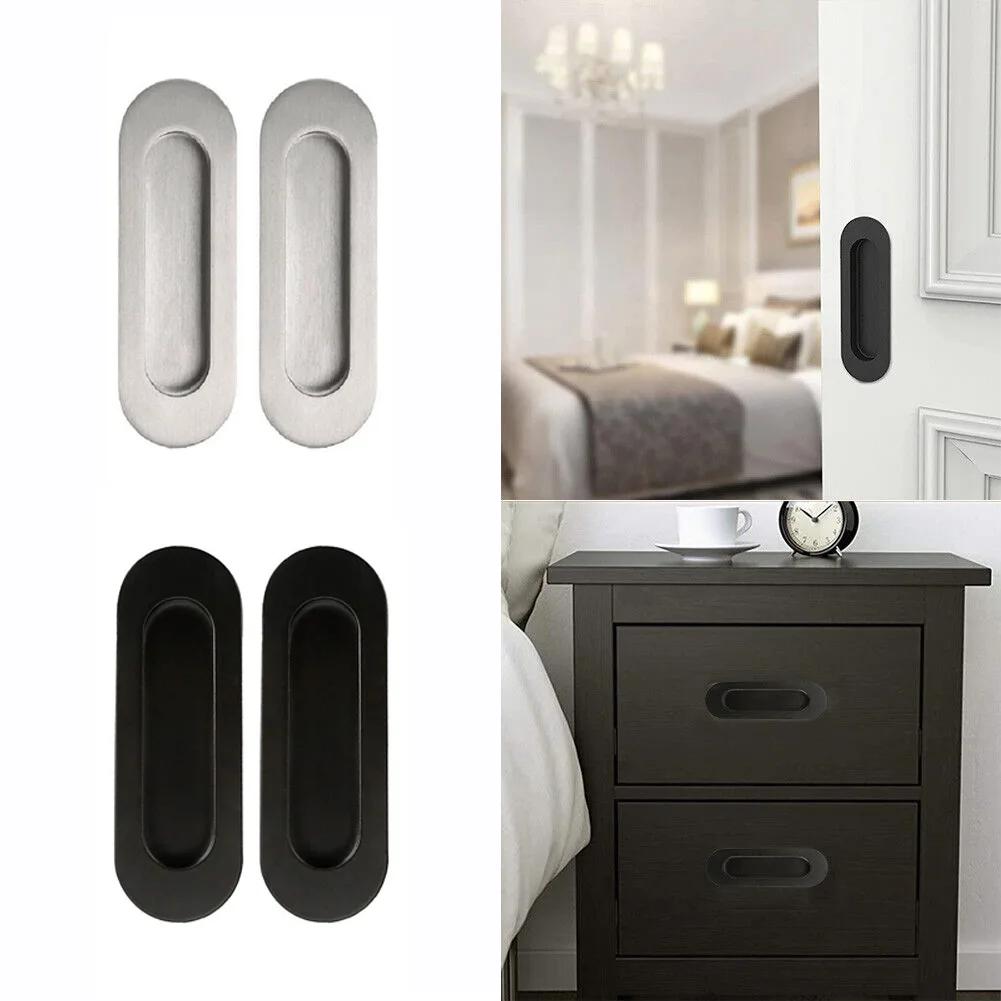 2pcs Sliding Door Handle Embedded Concealed Door Knobs Stainless Steel Cabinet Handles Drawer Buckle Kitchen Sliding Door Pull