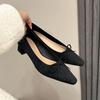 H38-1 Elegant Retro Style Delicate Women's Shoes Temperament Square Head Bow Shallow Mouth Single Shoes Women's 2025 Low Heels