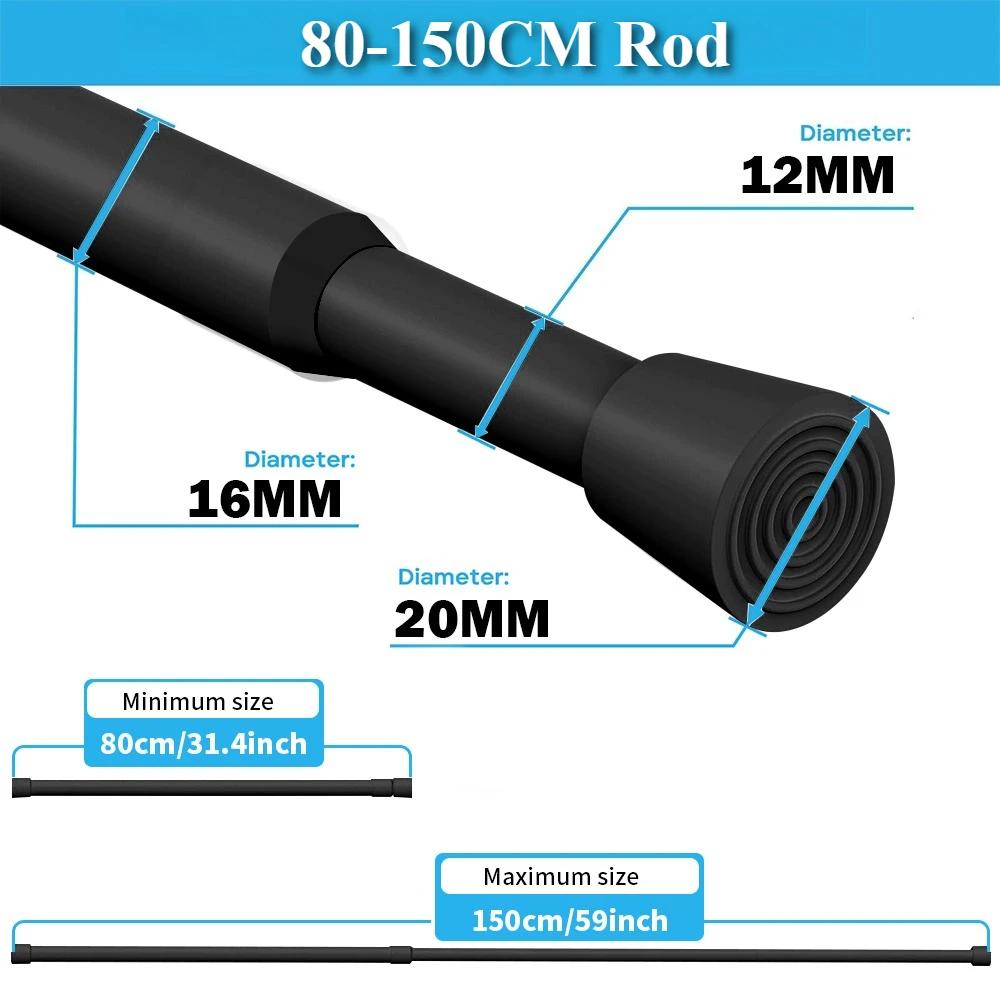Expandable Spring Tension Rods Adjustable 40 to 280CM Tension Curtain Rod No Drilling Spring Loaded Curtain Rod for Doors Window