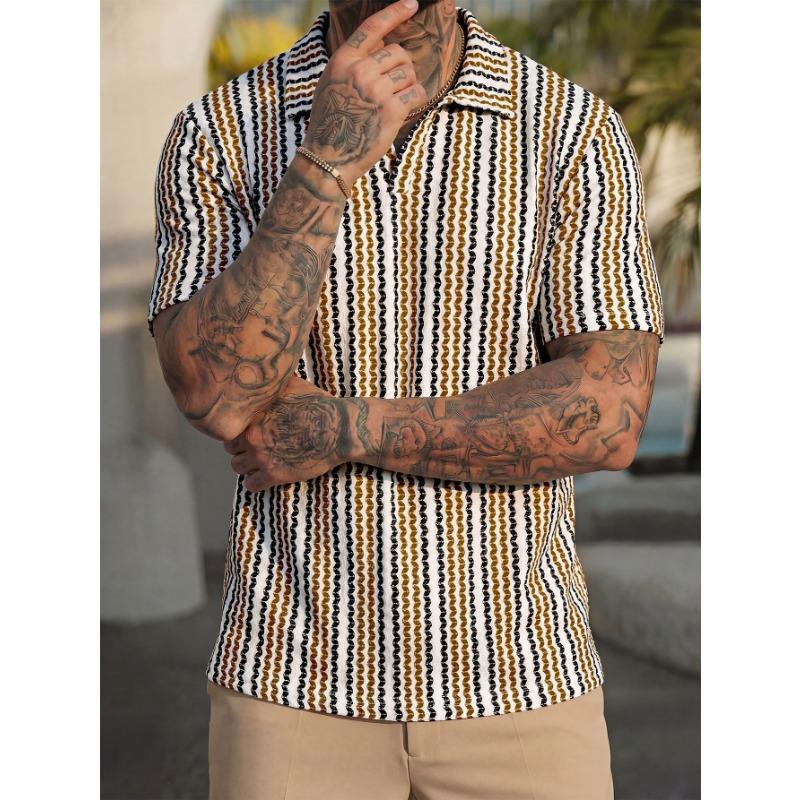 Summer Fashion Knitted Crochet Lapel Men's Short Sleeved Casual Vacation Polo Shirt